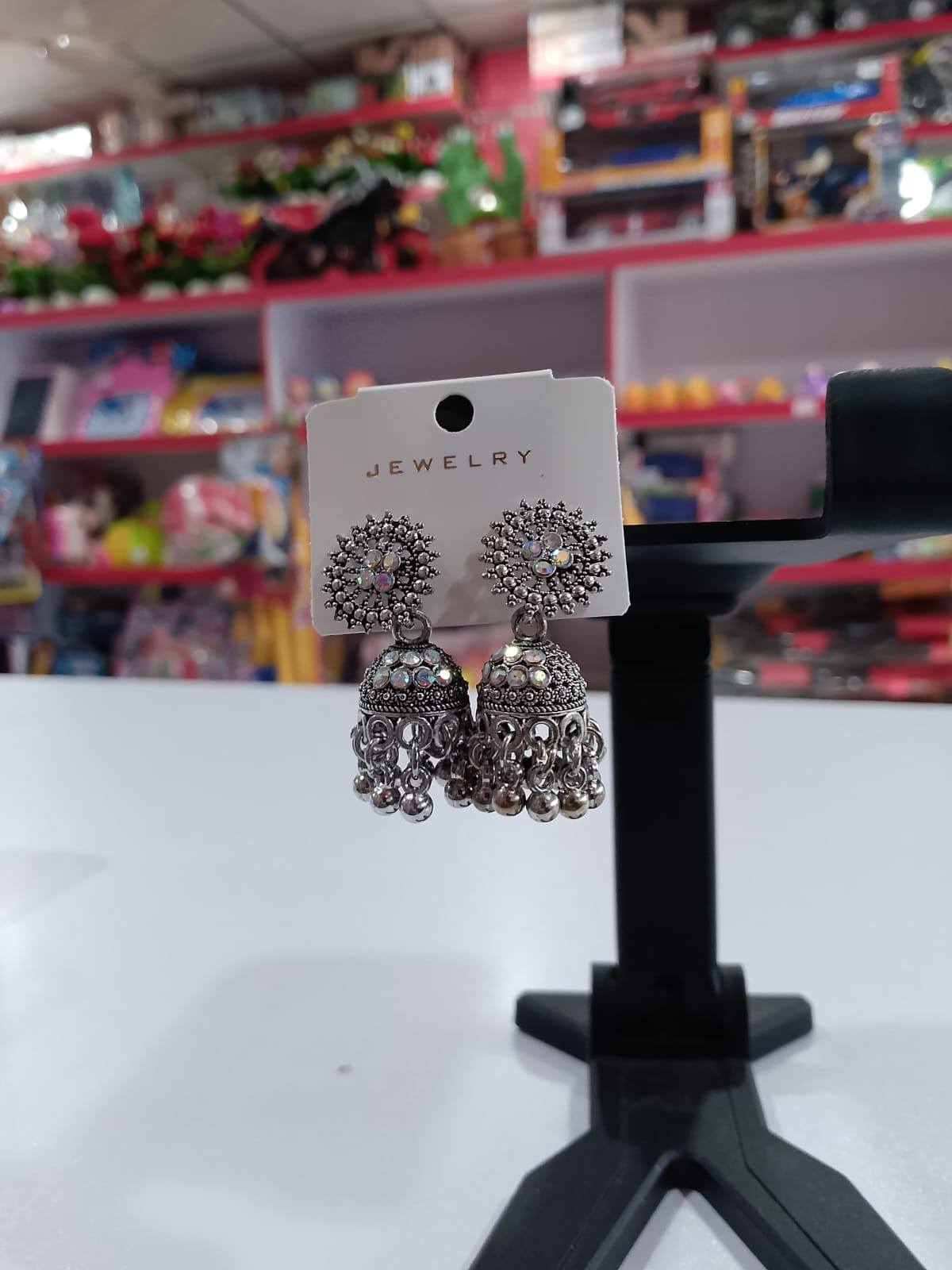 Silver Floral Jhumka 